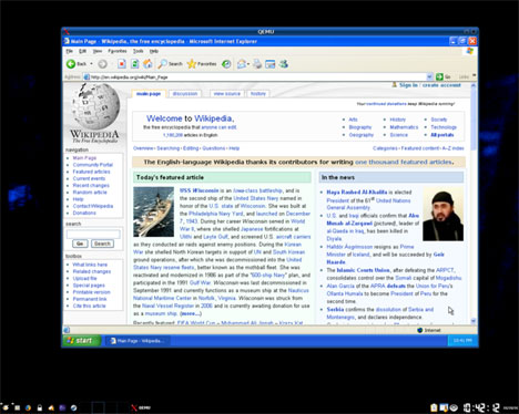 IE работающий на Windows XP в QEMU запущенном в Debian Linux